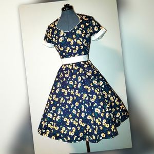 Zaful Navy Flowers Dress, Size L